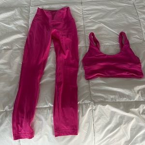 Lululemon Sonic Pink SET - 25” ribbed align sz 2, align longline A/B bra sz 6
